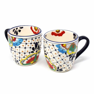 Encantada Handmade Pottery Set of 2 Mugs, Dots & Flowers