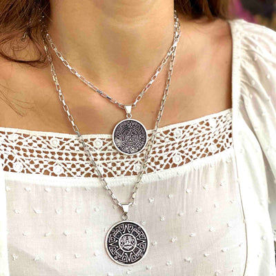 Alpaca Silver Aztec Calendar Pendant (chain not incl)