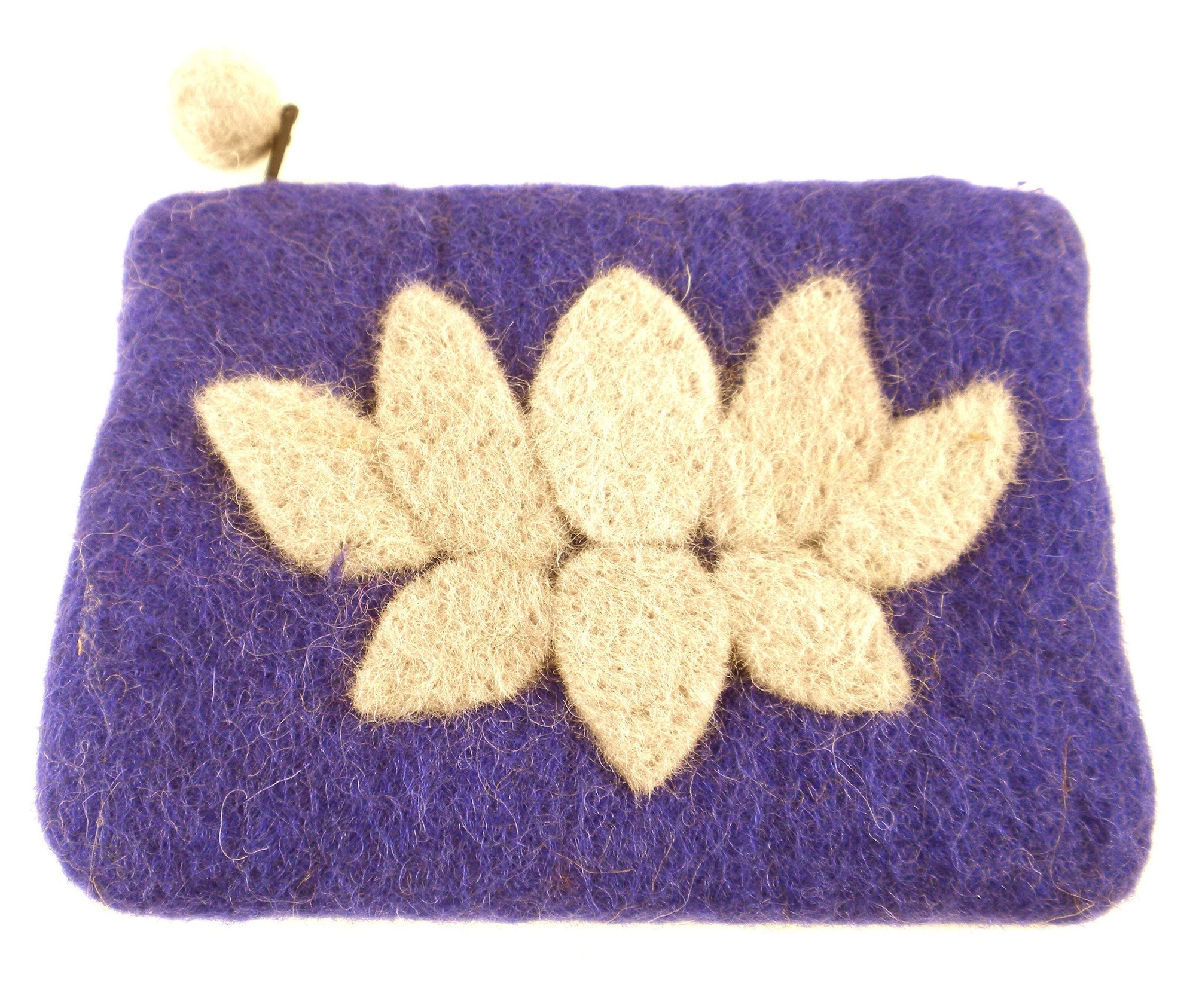 Hand Crafted Felt Pouch from Nepal: Lotus Flower, Purple