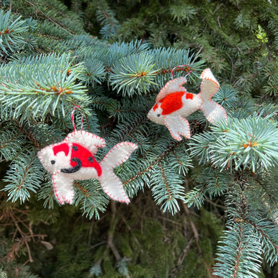 Set of two Koi Fish Handmade Felt Ornaments