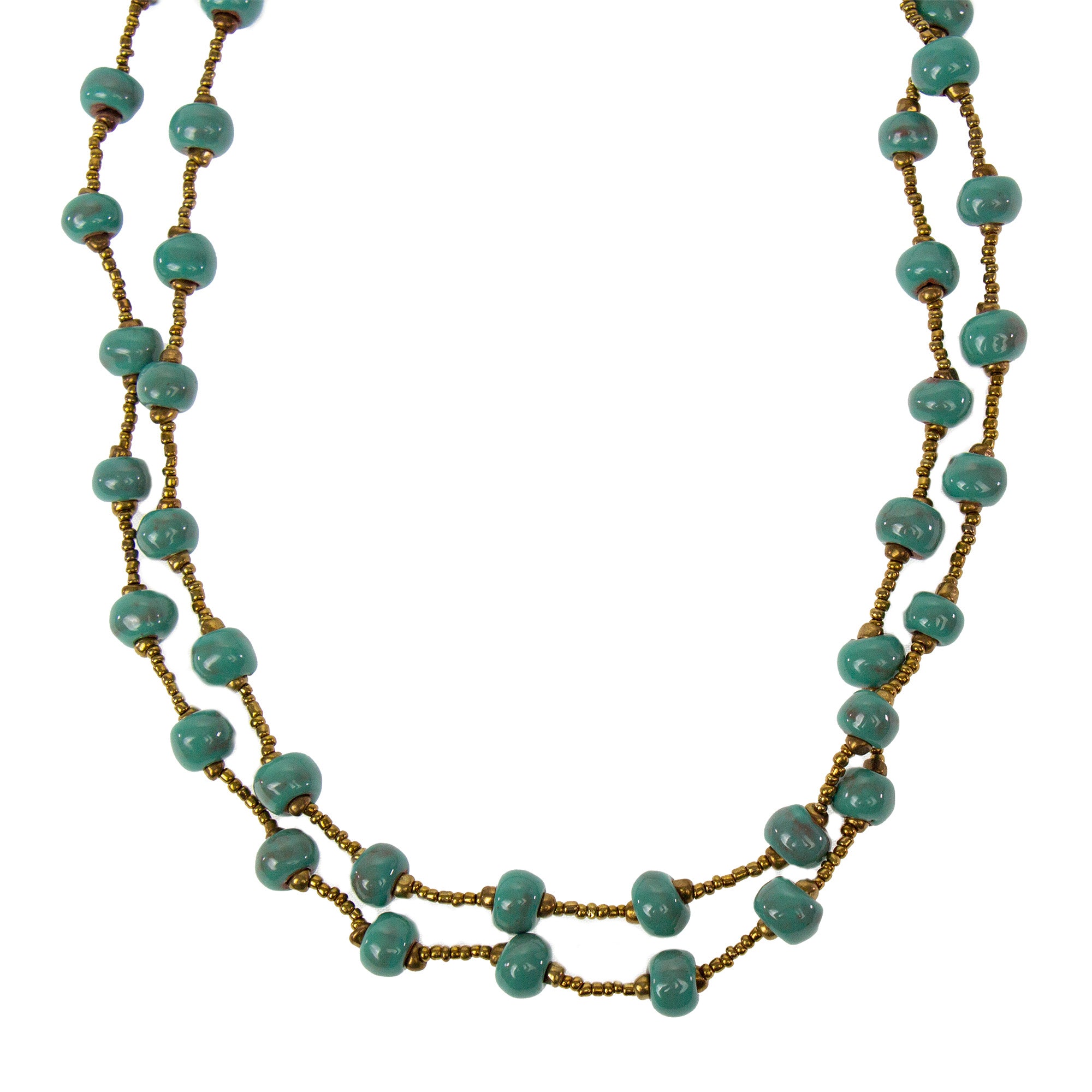 Haiti Clay Bead Long Necklace, Green