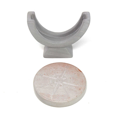 Soapstone Compass Sculpture - Light Gray Stone