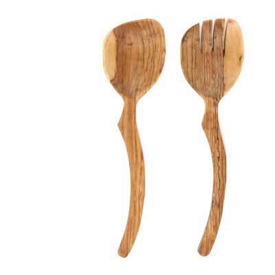 Olive Wood Serving Set, Curved Handle