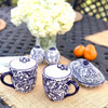 Encantada Handmade Pottery Set of Salt & Pepper Shakers, Blue Flower