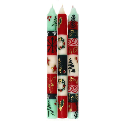 Christmas Hand-Painted Dinner Candles, Set of 3 (Ukhisimusi Design)