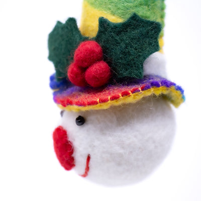 Rainbow Top Hat Snowman Handmade Felt Ornament