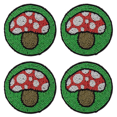 Bright Mushroom Glass Beaded Coasters, Set of 4