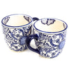 Encantada Handmade Pottery Set of 2 Mugs, Blue Flower