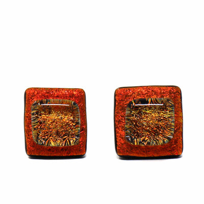 Square Glass Stud Earrings, Orange Crush - Pack of 3