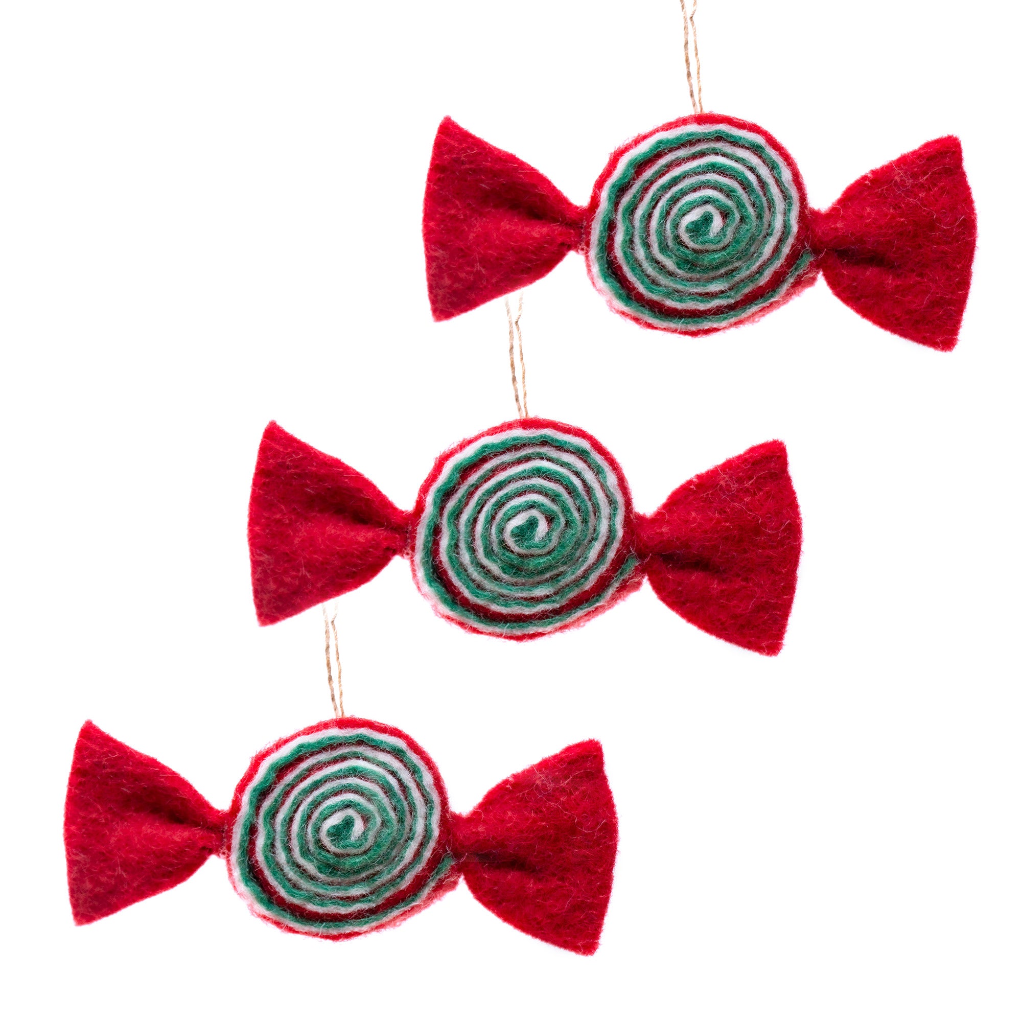 Classic Candy-Red/Green Handmade Felt Ornament- PACK of 3