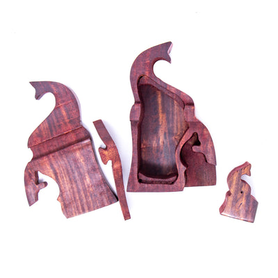 Sheesham Wood Carved Trunk-up Elephant & Calf Puzzle Box