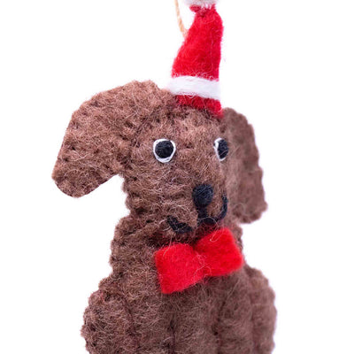 Chocolate Labrador Santa  Handmade Felt Ornament