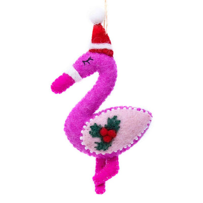 Flamingo Santa Handmade Felt Ornament