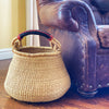 Bolga Pot Basket - Natural with Leather Handle