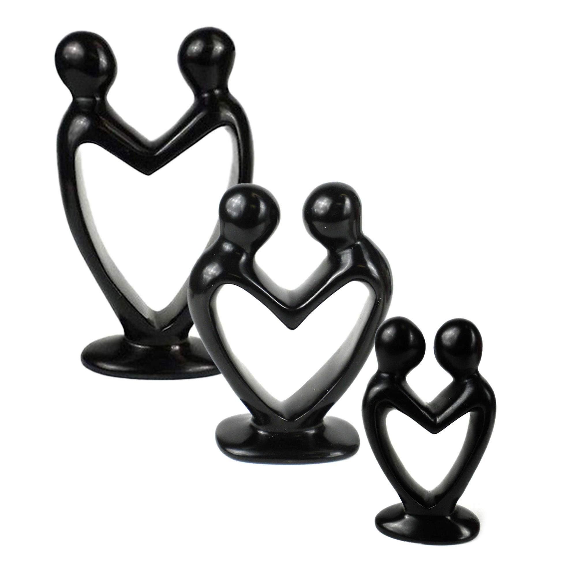 Single Soapstone Lover's Heart Sculptures - Black Finish