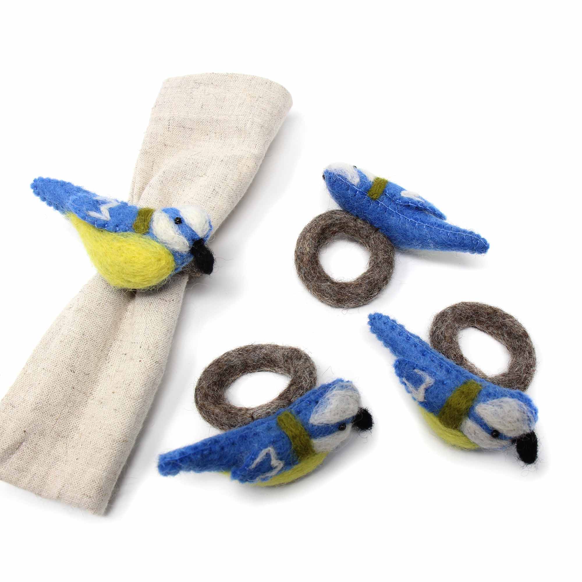 Blue Birds Felt Napkin Rings, Set of 4