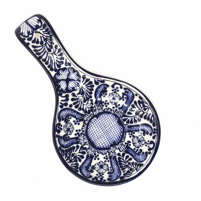 Encantada Handmade Pottery Spoon Rest, Blue Flower