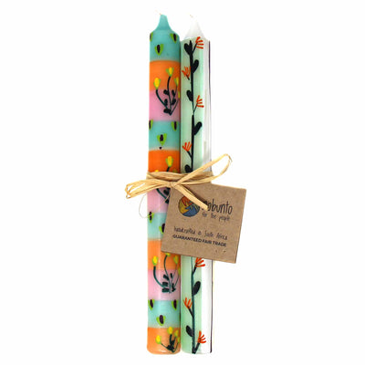 Hand-Painted Dinner Candles, Pair (Imbali Design)
