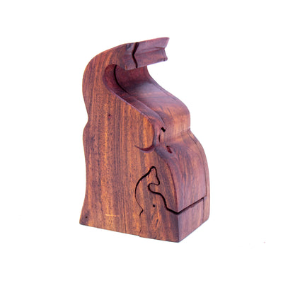Sheesham Wood Carved Trunk-up Elephant & Calf Puzzle Box