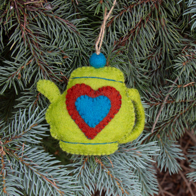 Tea Pot Felt Ornament, Avocado Green