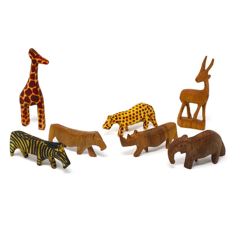 Miniature Wood Safari Animals, Set of 7