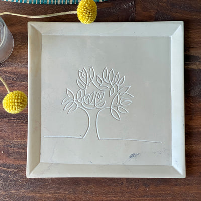Soapstone Tree of Life Design Square Plate - Food Safe