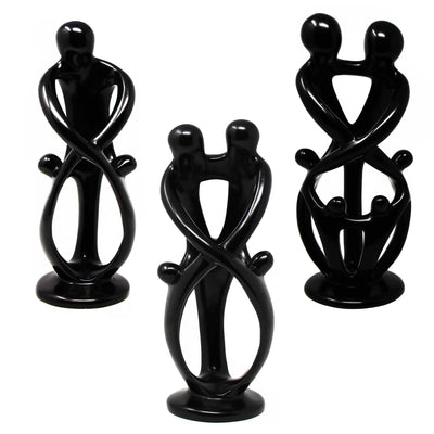 Single Soapstone Family Sculptures Black Finish - 10 inch