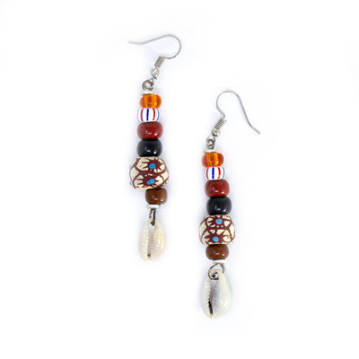 Shell and Maasai Bead Earrings, Earth Tones