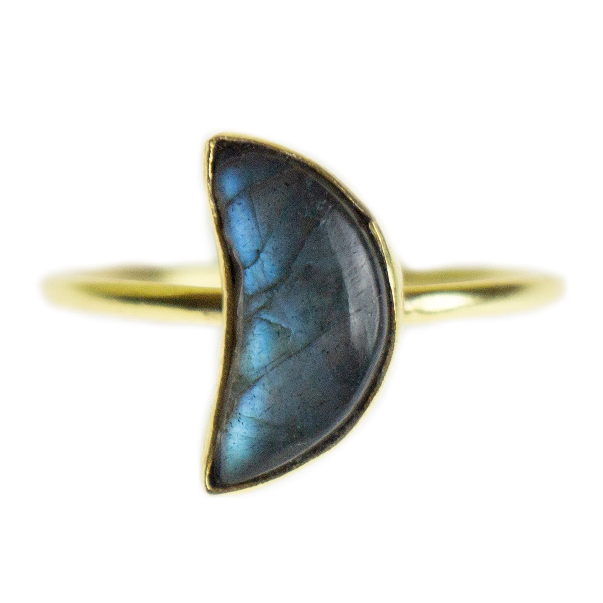 Labradorite Crescent Moon Brass Ring, PACK OF 3