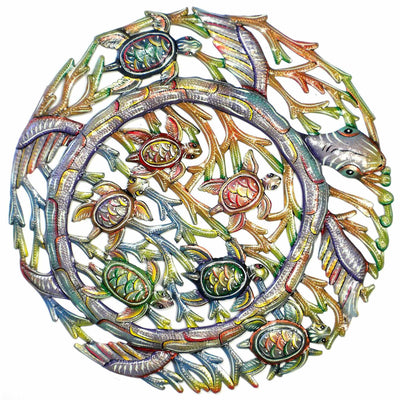 Sea Turtle Haitian Metal Drum Nautical Wall Art, 24"