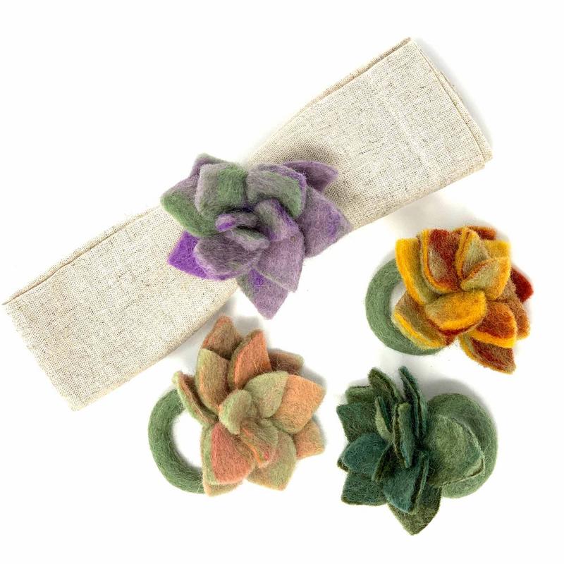 succulent napkin ring Assorted Succulent Felt Napkin Rings, Set of 4
