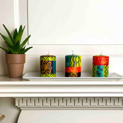 Hand-Painted Votive Candles, Boxed Set of 3 (Matuko Design)