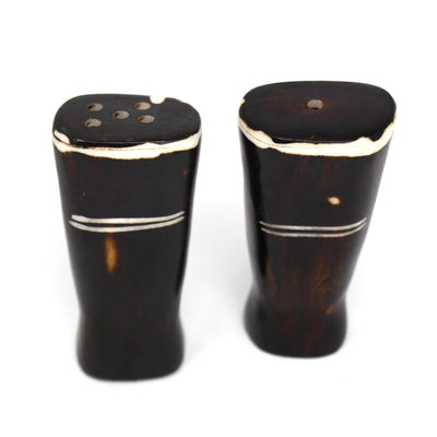 Batik Bone Salt & Pepper Shakers, White Etch Design on Dark