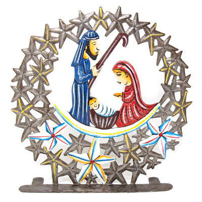 Tabletop Nativity Encased in Stars, Haitian Metal Drum Art