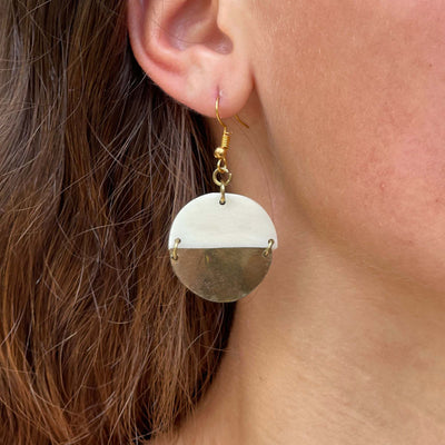 Circle Horn and Brass Dangle Earrings