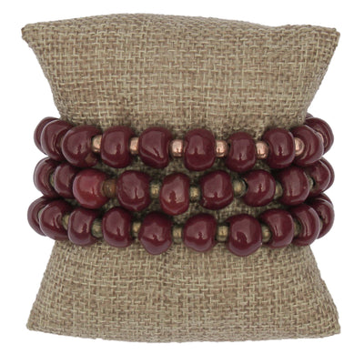 Handcrafted Clay Bead Bracelet from Haitian Artisans, Dark Red - Set of 3