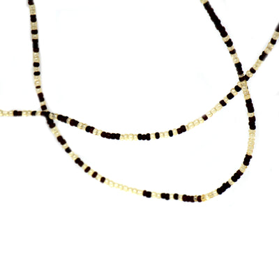 Long Single Strand Maasai Bead Necklace, Neutrals Brown and Cream