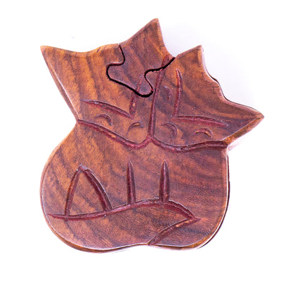 Sheesham Wood Carved Fox Puzzle Box