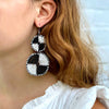 PACK OF 5 -Maasai Bead Double Circle Dangle Earrings, White and Black