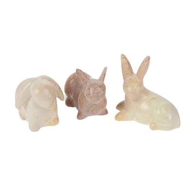 3-Piece Set - Soapstone Carved Floppy Bunnies