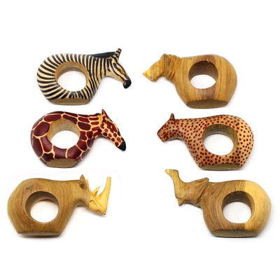 Mahogany Safari Animal Napkin Rings, Set of 6