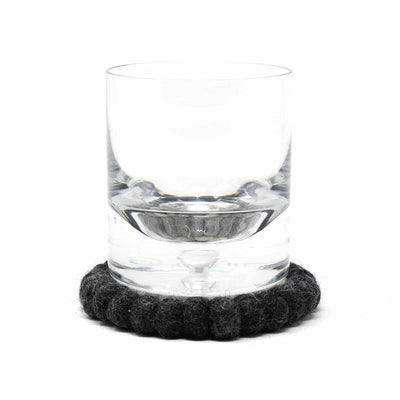 Black & Grey Flower Felt Ball Coasters, Set of 4