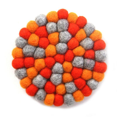 Sacral Chakra Orange Felt Ball Coasters, Set of 4