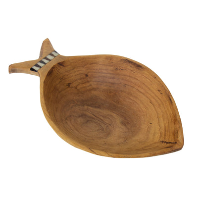 Fish Design Nested Olive Wood Bowls, Set of 3