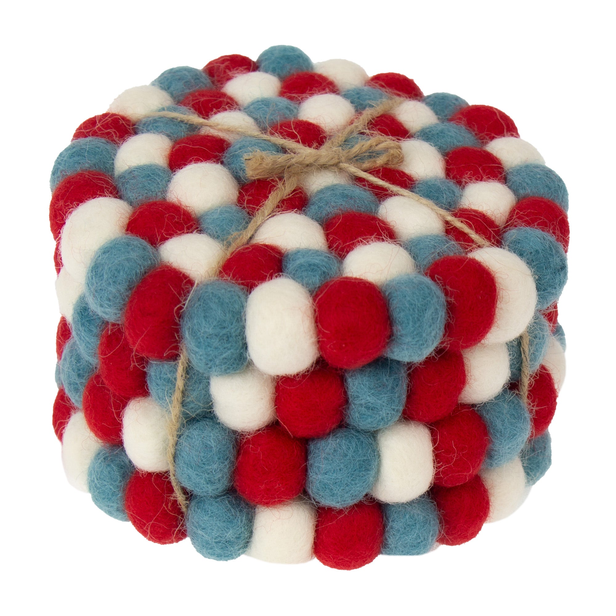 Kai Red & Blue Felt Ball Coasters, Set of 4