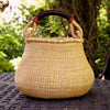 Bolga Pot Basket - Natural with Leather Handle