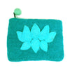 Hand Crafted Felt Pouch from Nepal: Lotus Flower, Turquoise