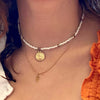 White Glass Bead Choker with Brass Coin Pendant- Pack of 3