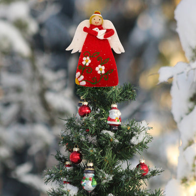 Christmas Tree Topper or Tabletop Decor, Angel Topper Red - 8 inch Tall