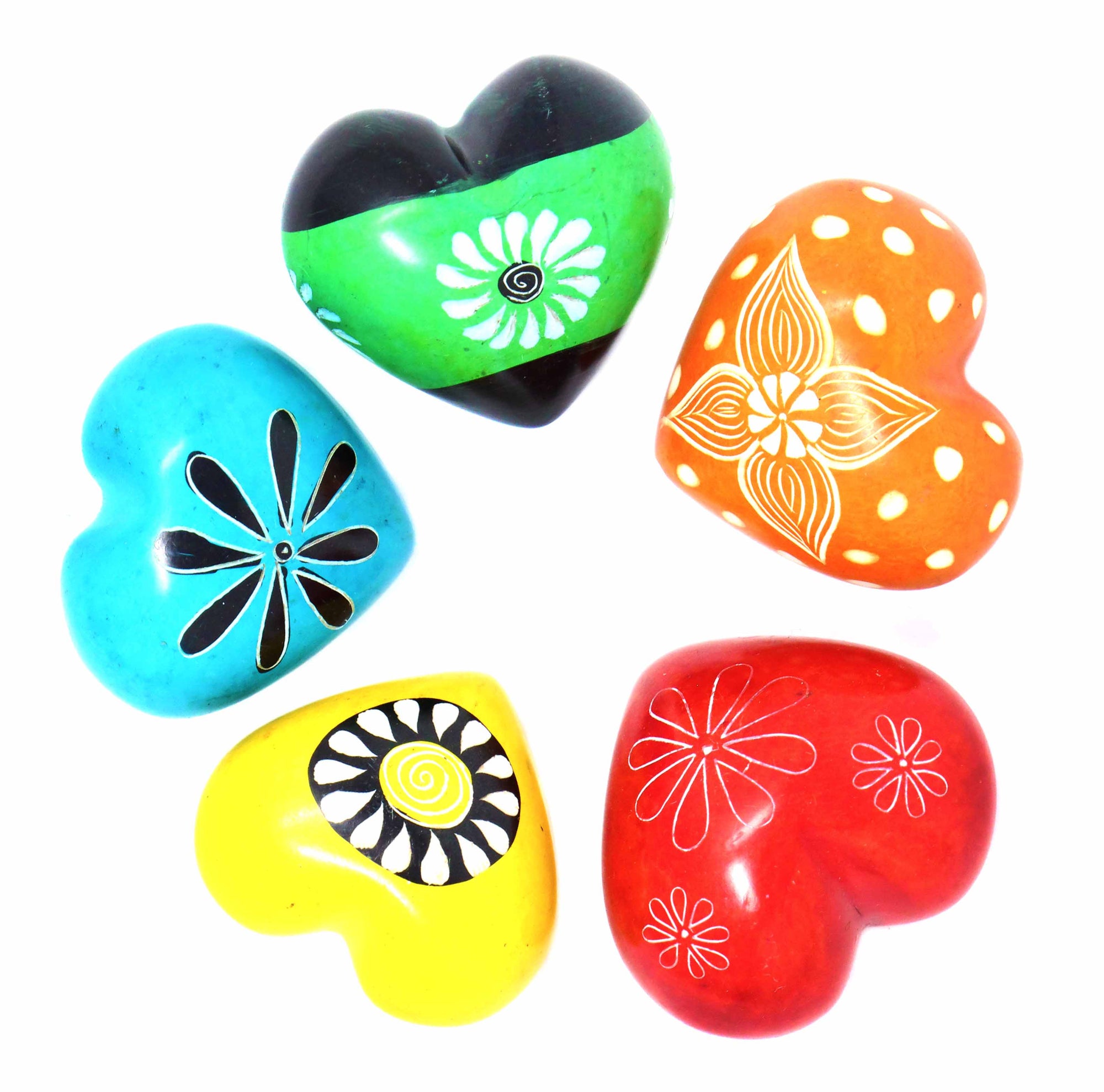 10-Pack - Soapstone Hearts - 1.5-inch - Assorted Colors with Designs